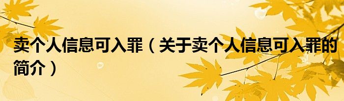 卖个人信息可入罪（关于卖个人信息可入罪的简介）