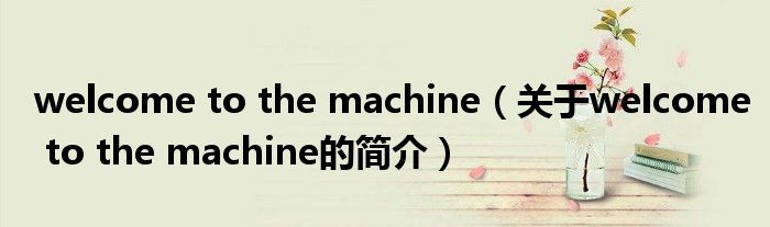 welcome to the machine（关于welcome to the machine的简介）
