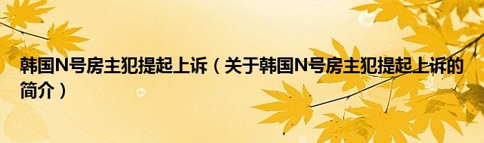 韩国N号房主犯提起上诉（关于韩国N号房主犯提起上诉的简介）