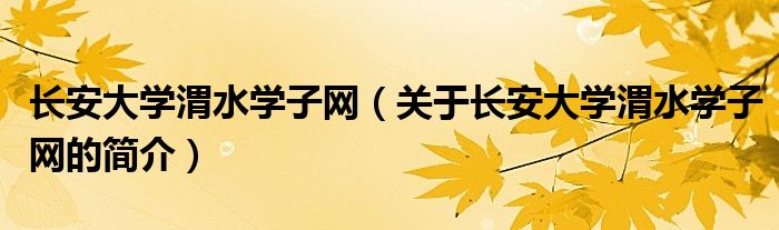 长安大学渭水学子网（关于长安大学渭水学子网的简介）