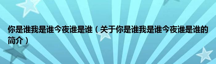 你是谁我是谁今夜谁是谁（关于你是谁我是谁今夜谁是谁的简介）