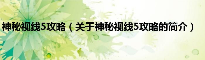 神秘视线5攻略（关于神秘视线5攻略的简介）