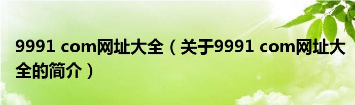 9991 com网址大全（关于9991 com网址大全的简介）