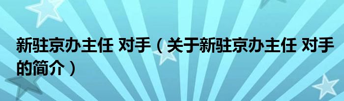 新驻京办主任 对手（关于新驻京办主任 对手的简介）