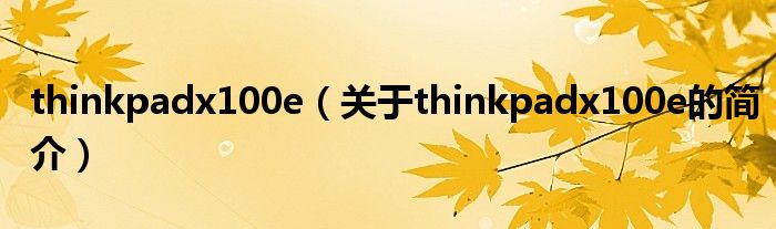 thinkpadx100e（关于thinkpadx100e的简介）