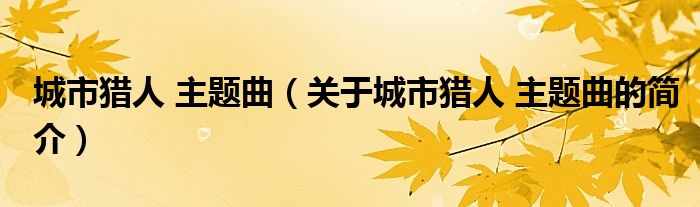 城市猎人 主题曲（关于城市猎人 主题曲的简介）