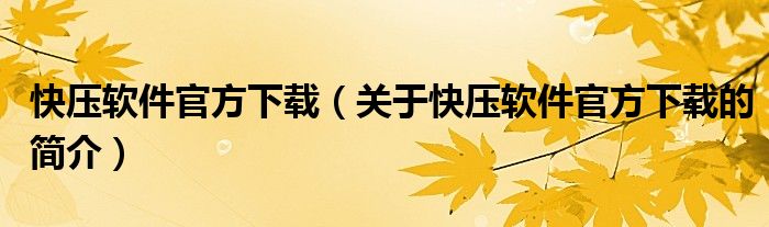 快压软件官方下载（关于快压软件官方下载的简介）
