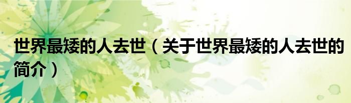 世界最矮的人去世（关于世界最矮的人去世的简介）