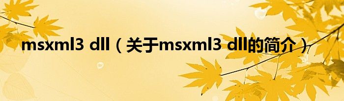 msxml3 dll（关于msxml3 dll的简介）