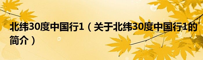 北纬30度中国行1（关于北纬30度中国行1的简介）