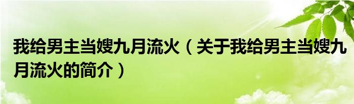 我给男主当嫂九月流火（关于我给男主当嫂九月流火的简介）