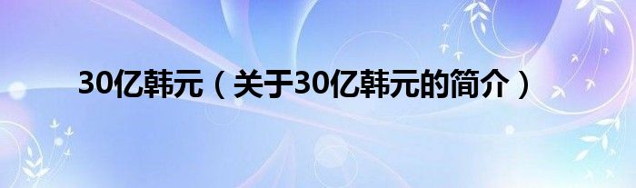 30亿韩元（关于30亿韩元的简介）