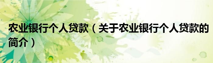 农业银行个人贷款（关于农业银行个人贷款的简介）