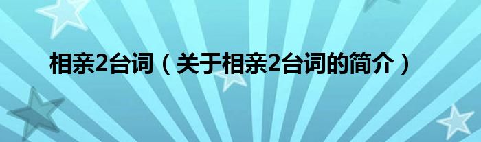 相亲2台词（关于相亲2台词的简介）