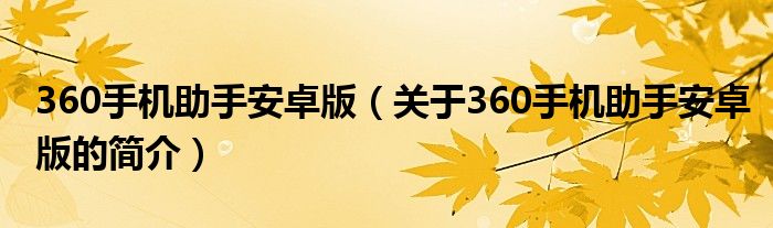 360手机助手安卓版（关于360手机助手安卓版的简介）