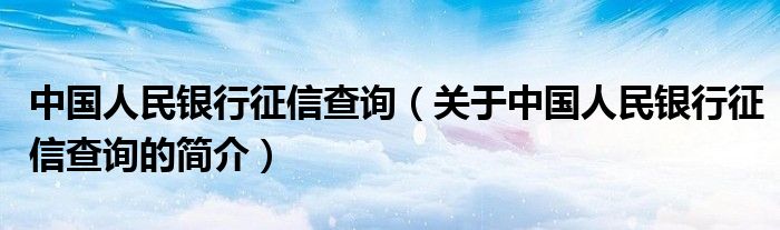 中国人民银行征信查询（关于中国人民银行征信查询的简介）