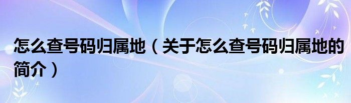 怎么查号码归属地（关于怎么查号码归属地的简介）