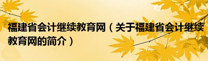 福建省会计继续教育网（关于福建省会计继续教育网的简介）