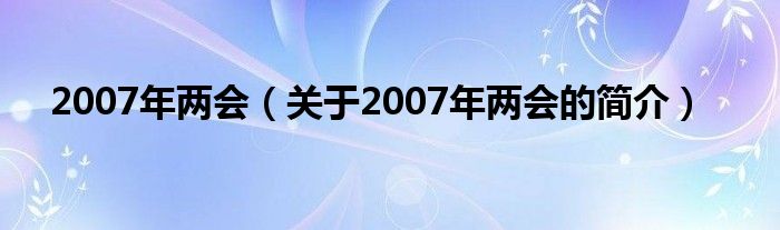 2007年两会（关于2007年两会的简介）