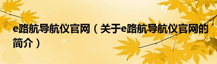 e路航导航仪官网（关于e路航导航仪官网的简介）