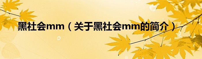 黑社会mm（关于黑社会mm的简介）