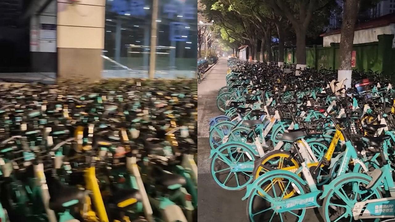 南京一地铁口被大量共享单车堵死
