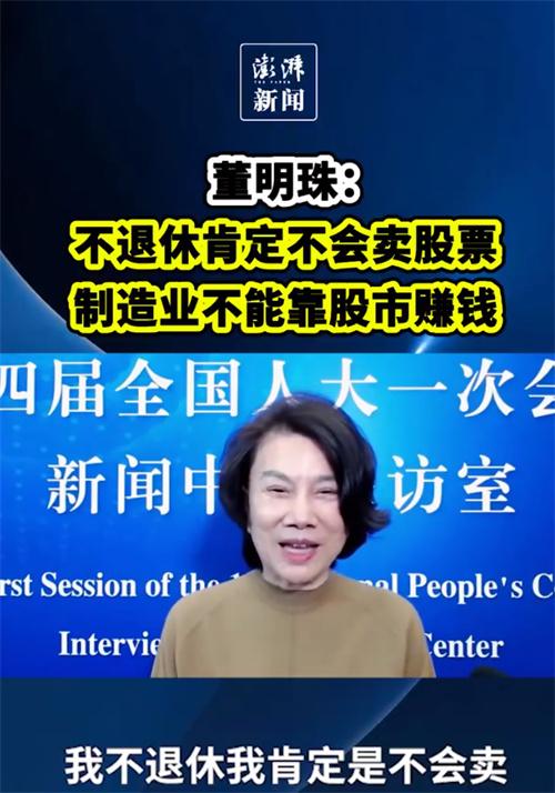 董明珠：不退休不卖股 制造业不能靠股市赚钱