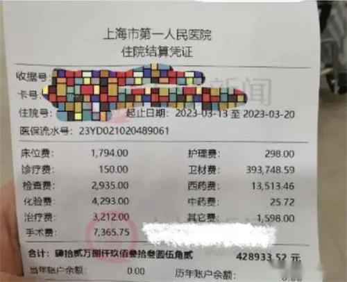 上海一名患者住院8天花了43万？医院回应：调查后实付不到4万