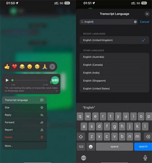 WhatsApp在iOS测试语音消息自动转换为文本功能