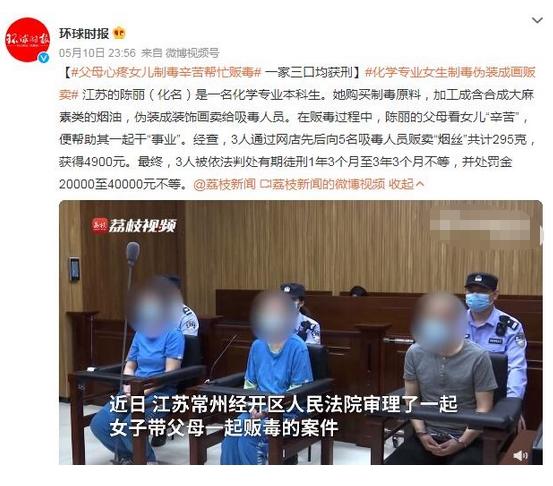 化学专业女生卖假装饰画贩卖大麻素，父母帮忙获刑