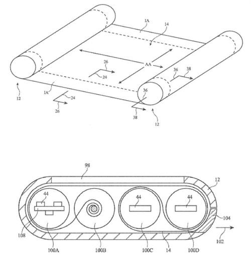 苹果获得“带有柔性显示结构的电子设备”专利，展开方式如画卷