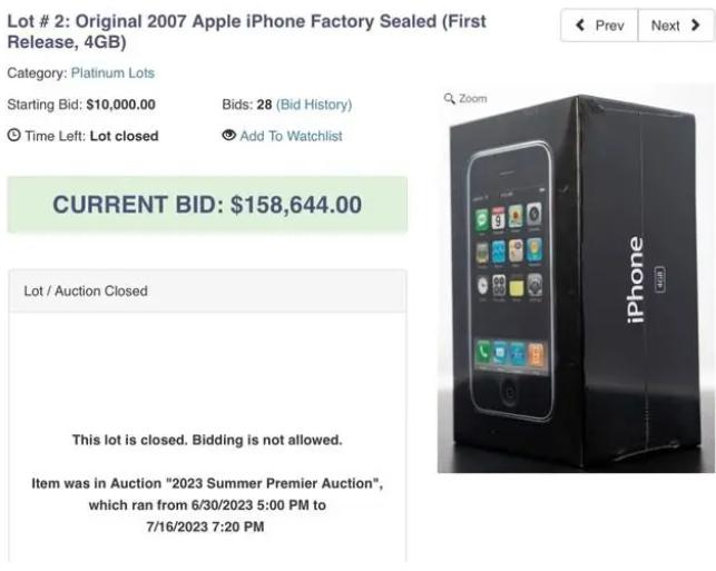 创世纪之珍：未拆封的4GB初代iPhone以天价拍卖成交