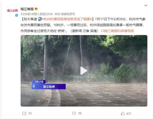 杭州暴雨过后热气腾腾：别太离谱，大地仿佛燃烧