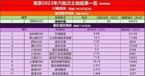 南京12幅宅地收金146.6亿元 河西69亿元摇号成交