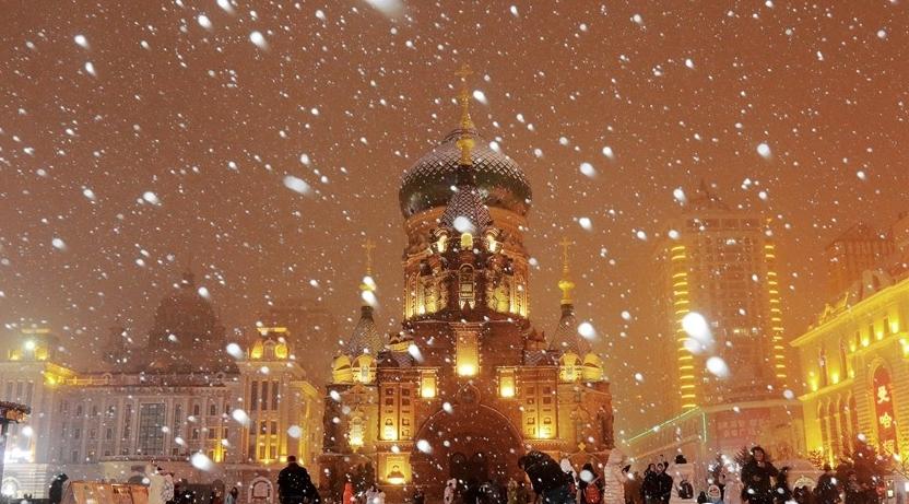 哈尔滨的初雪美景：2023年首场强降雪