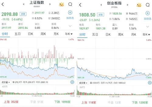 沪指跌0.68%再度失守2900点4400只个股飘绿 A股再次跌破2900点