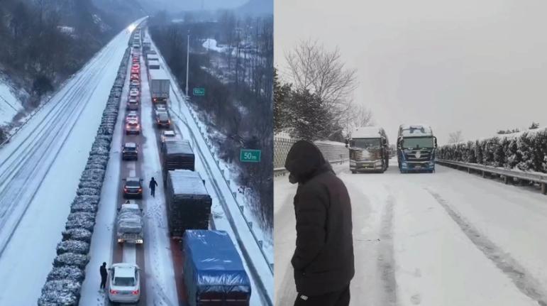 湖北京山高速男子堵车50多小时，道路恶劣成主因